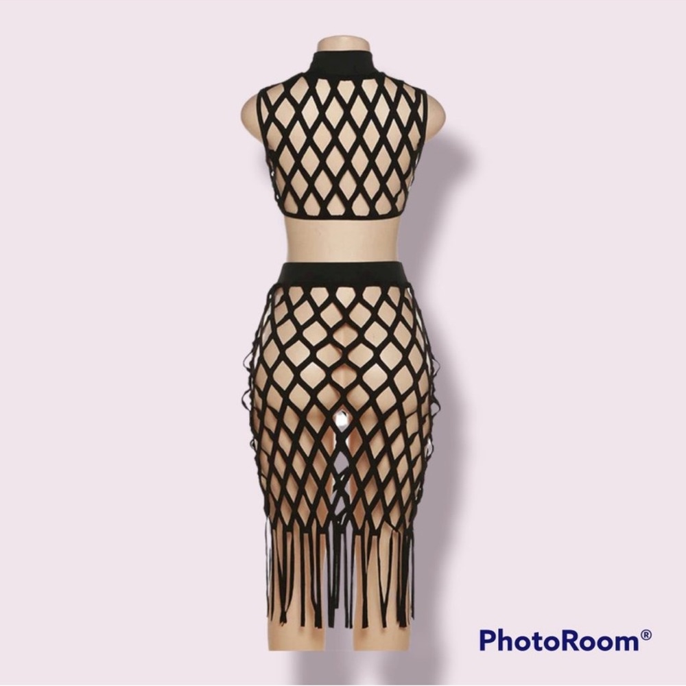 Black Midi Pencil Skirt with Cut Out Design - Picture 3 of 3